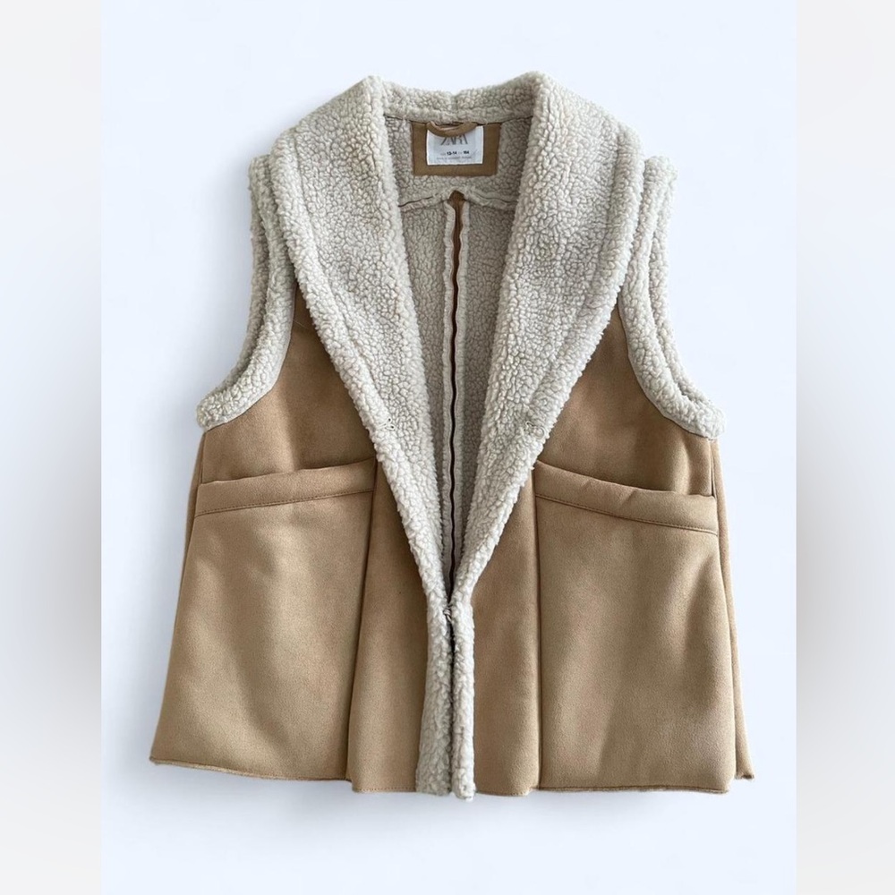 Zara tan Sherpa Vegan Suede Vest fall cowgirl western midwest minimalist casual